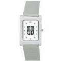 Unisex Platinum Watch w/Rectangular Bezel & Mesh Band